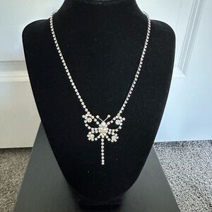 Vintage necklace Czech Republic Elegant Silver tone with crystals Necklace .